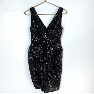 Aidan Mattox Sequin V-Neck Black Dress